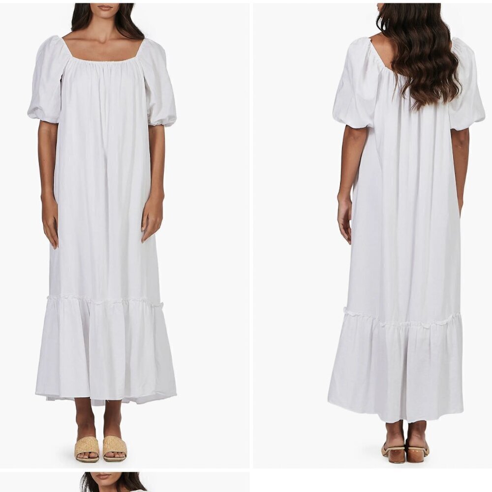 Charlie Holiday Tilly Tiered Puff Sleeve Linen & Cotton Shift Dress